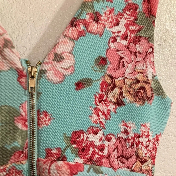 Light Blue and Pink/Coral Floral Haute Monde Spring Dress - Picture 7 of 7